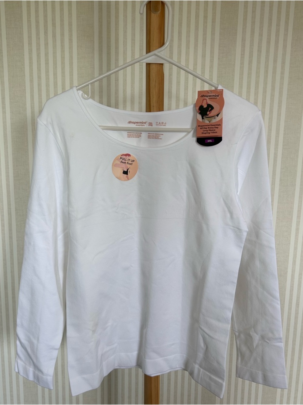 Shapermint Essentials All Day Every Day Long Sleeve Shaping T-Shirt White Sz 2XL - Picture 3 of 7